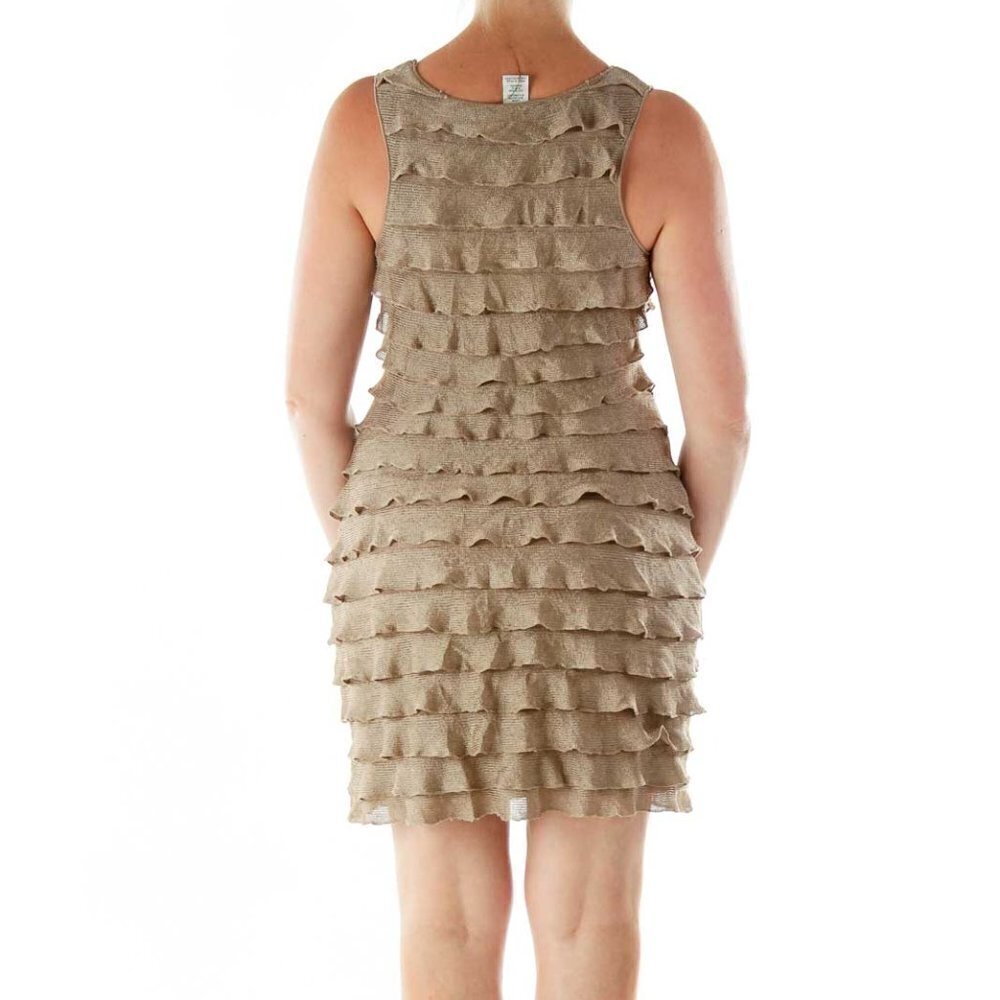 Max Studio Brown Gold Ruffled Knit Dress - Picture 2 of 3